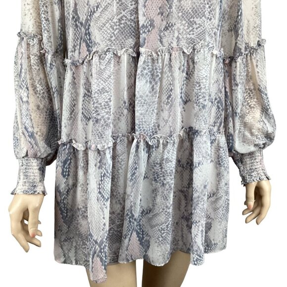 Olivaceous Snakeprint Tiered Smocked Mini Dress Size Small Long Sleeve - Picture 8 of 8